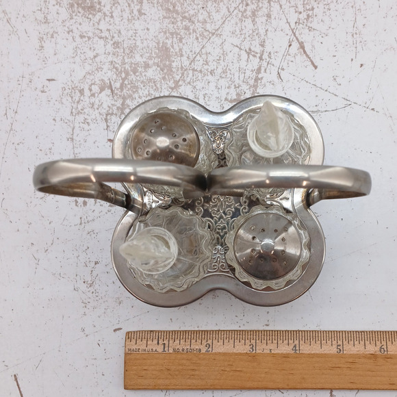 VTG Leonard Sheffield Silver Plate Crystal Caddy Salt Pepper Cruets Vinegar Oil - Picture 15 of 16